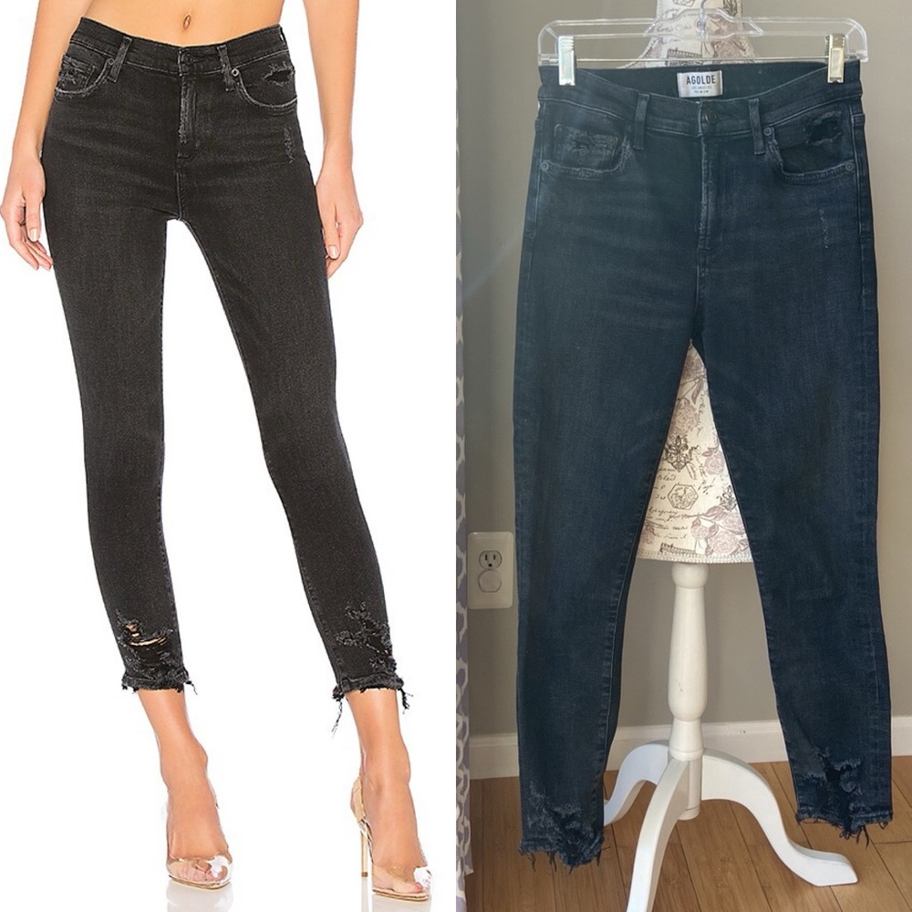 AGOLDE Sophie High Rise Skinny Crop Jeans Distressed Hem